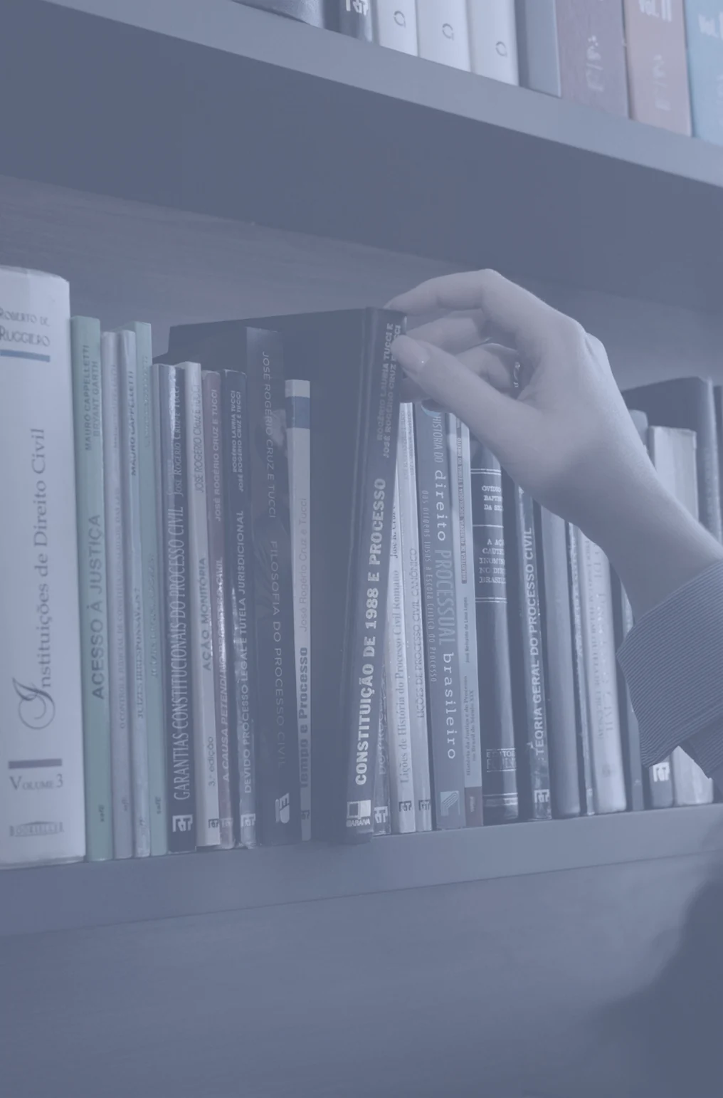 Consulta aos livros na biblioteca do escritório